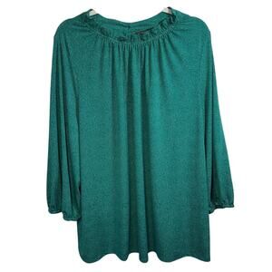 Adrianna Papell Green Dot Blouse SZ 3X Ruffle Neck Pullover Career Office Top